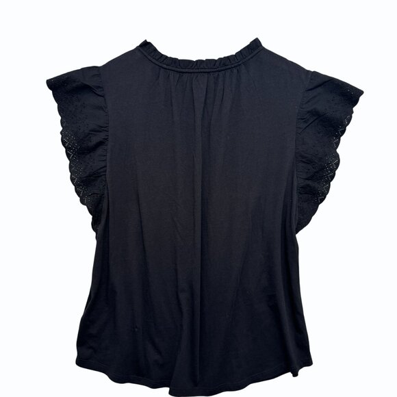 Lauren Ralph Lauren Womens L Eyelet Ruffle Short Sleeve Top Black Cotton Capsule - Picture 6 of 10